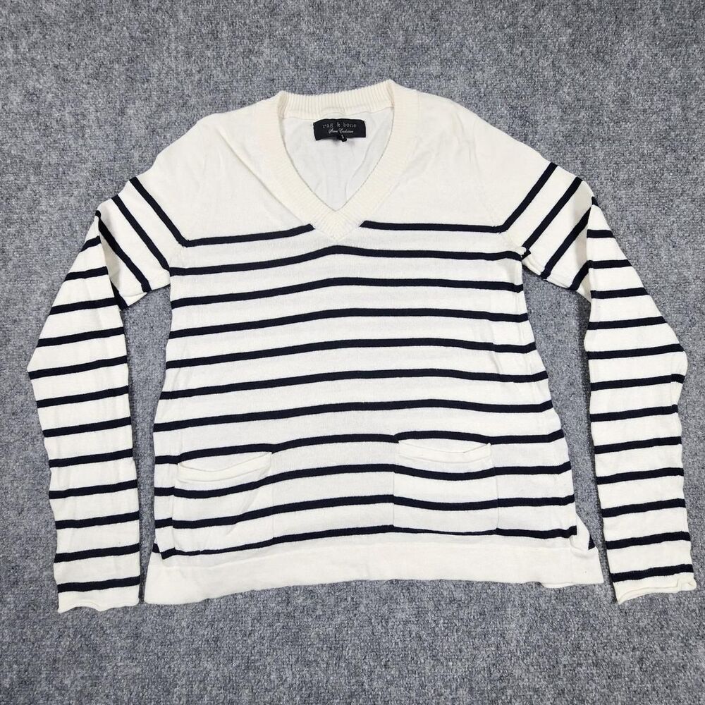 Rag-bone Women's Cream and Navy Jumper